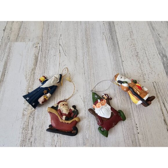 Porcelain Santa ornament sled elf set Xmas tree Santa's - Picture 1 of 13